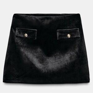 Zara Velvet Mini Skirt with Gold Buttons - Size S